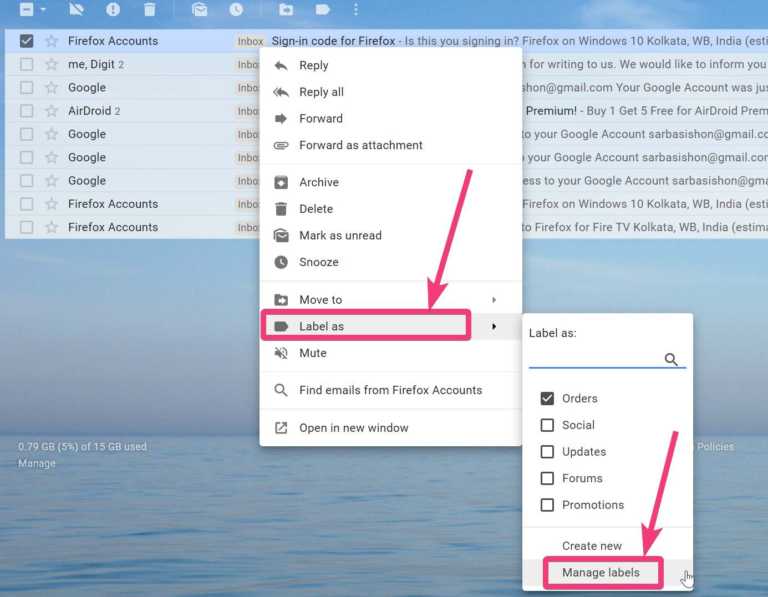 Add labels to emails on Gmail 90