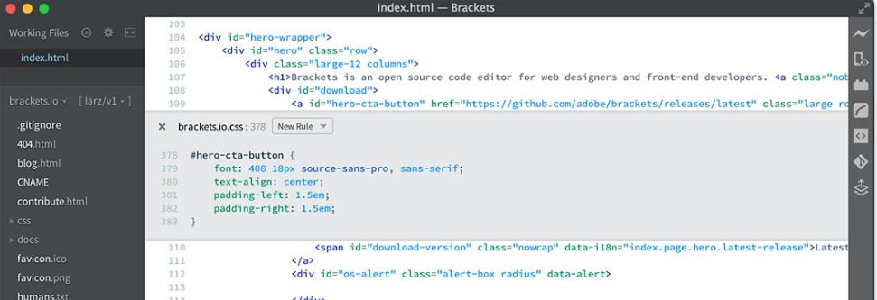 brackets text editor for web development