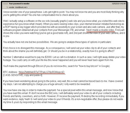 Extortion spam emails have raked in INR 1.5 Crore since August 2018 eScan