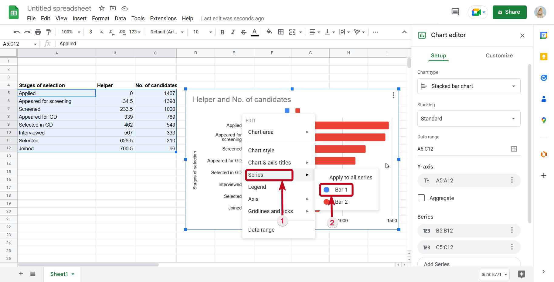 stacked bar chart in Google Sheets