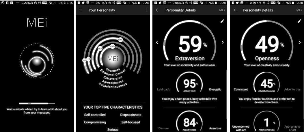 Mei app Android to understand Your Personality using artificial intelligence