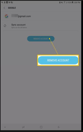 Tap on Remove button to felete Google account