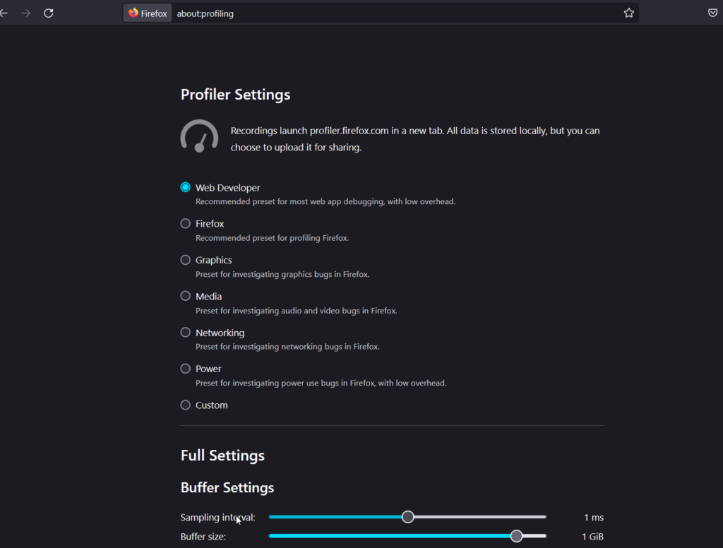 About command Firefox has built in performance profiling tools