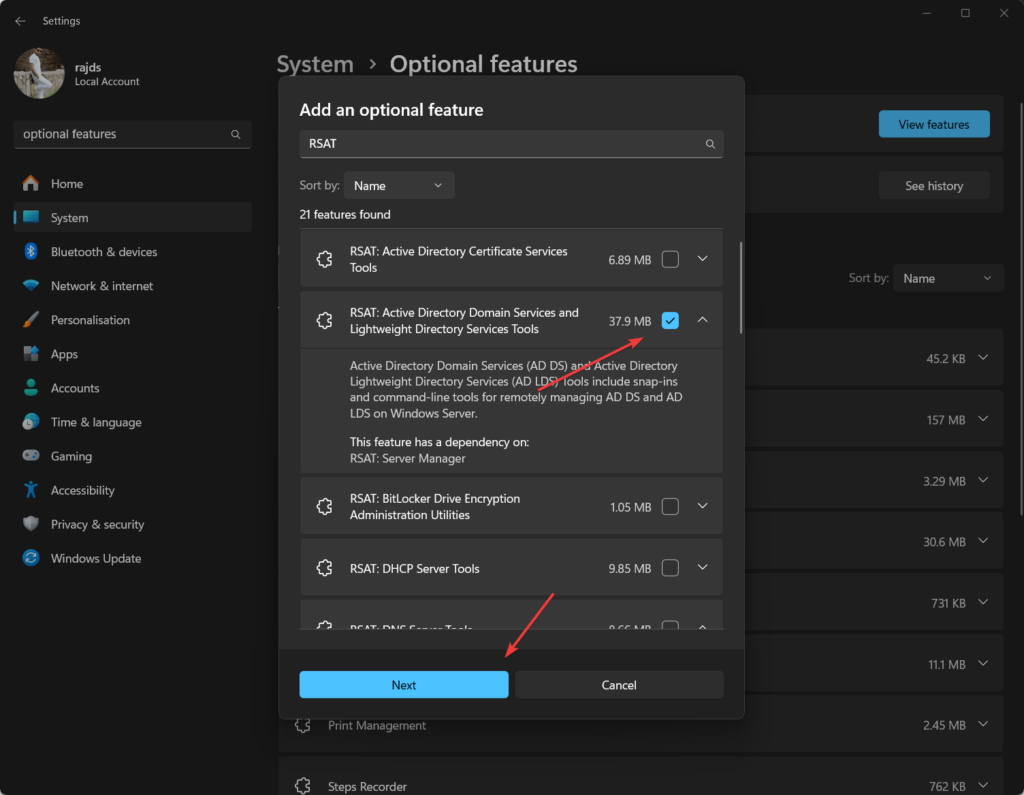 Active directory tool installation