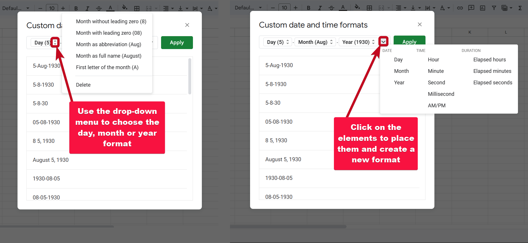 Change cell dat and time format