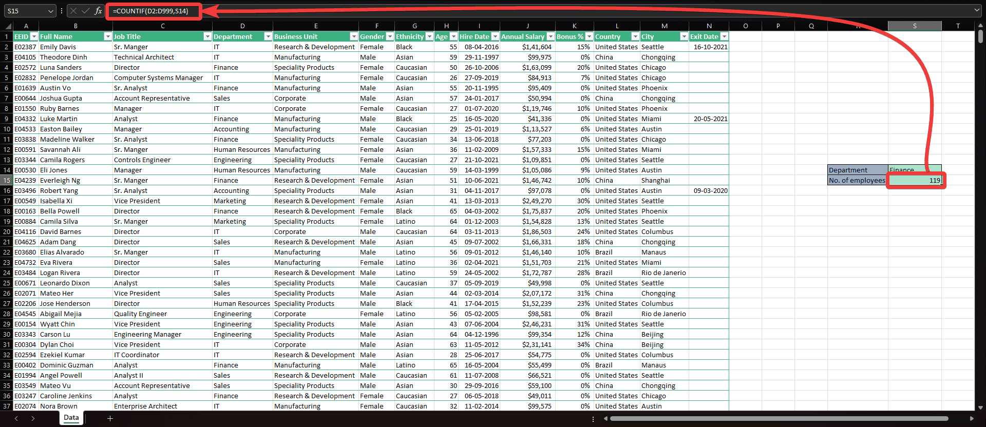 Using the COUNTIFS function in Microsoft Excel