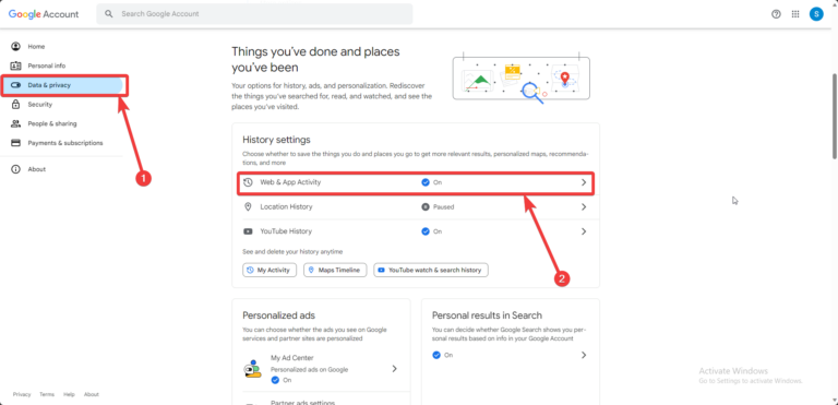 Delete Google Search history on PC