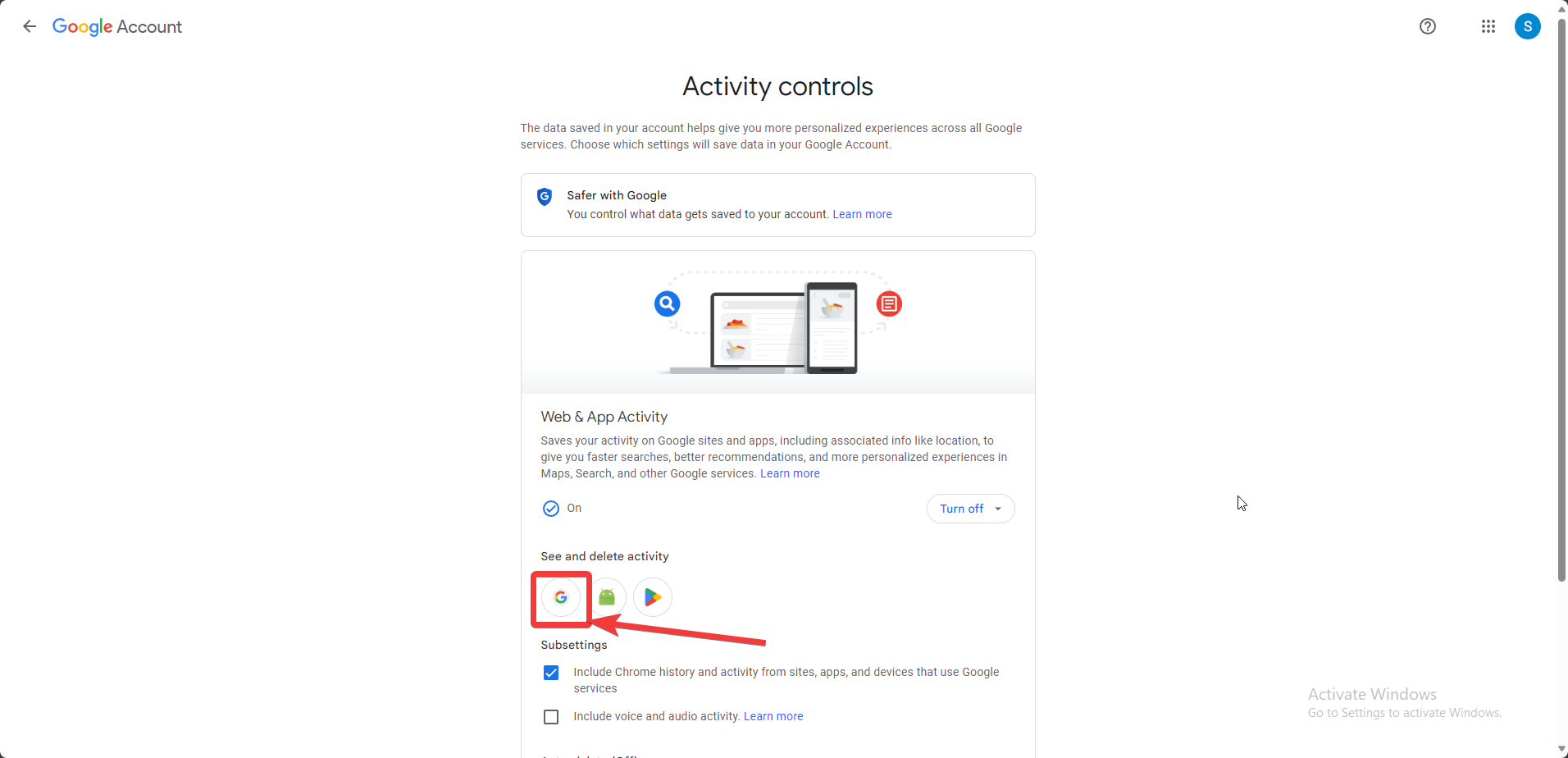 Google Account Activity control