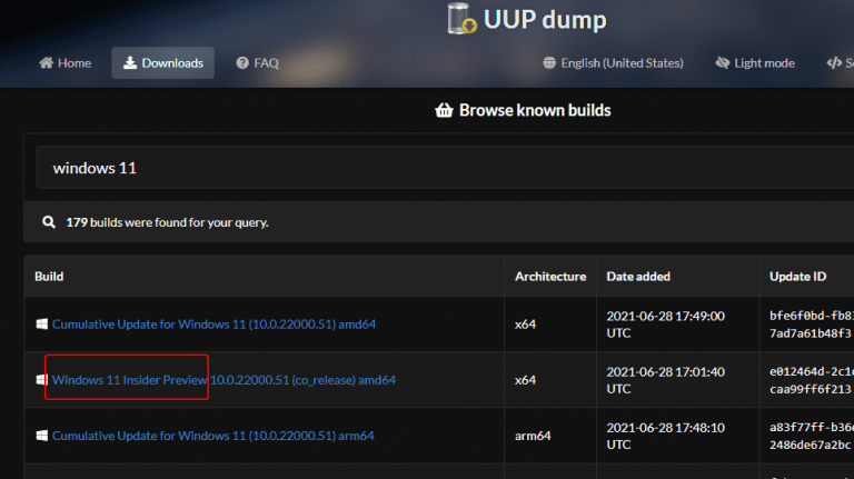 Download Windows 11 Preview ISO from UUDUMP