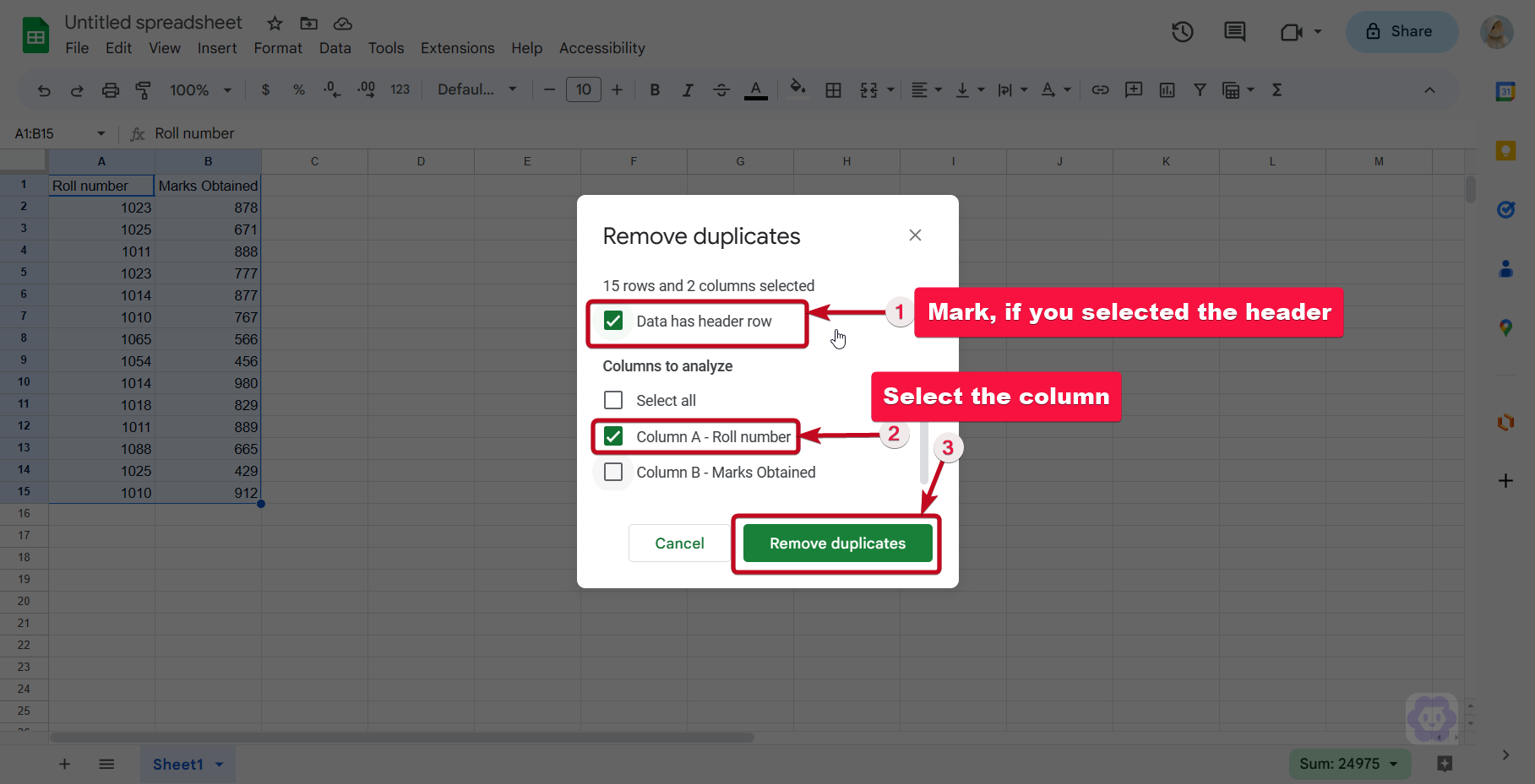 delete repeated records Google sheet