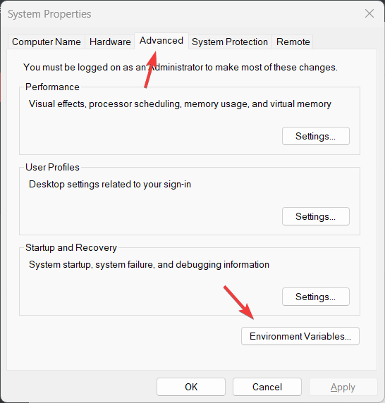 Edit Environmental Variables