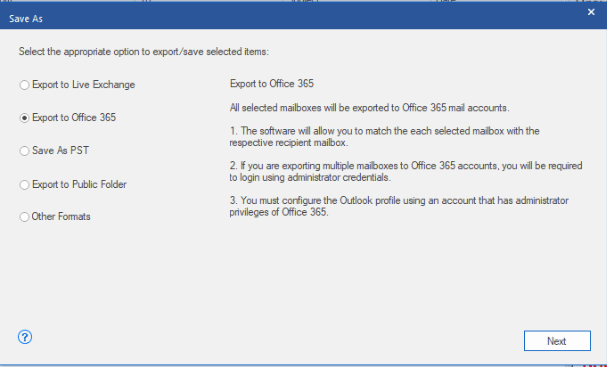 export the mailboxes to Microsoft 365 or Outlook PST min