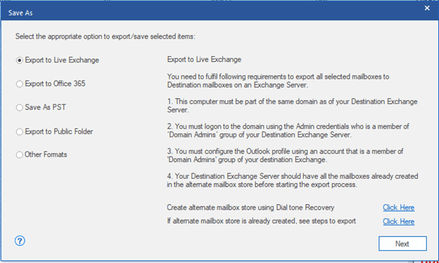 Exporting the mailbox to a Microsoft Exchange server min