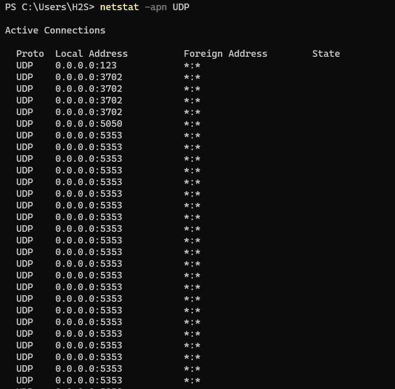 Filter and list only UDP ports using Netstat