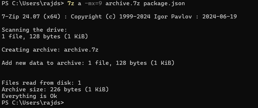 High Compressed archive 7z command