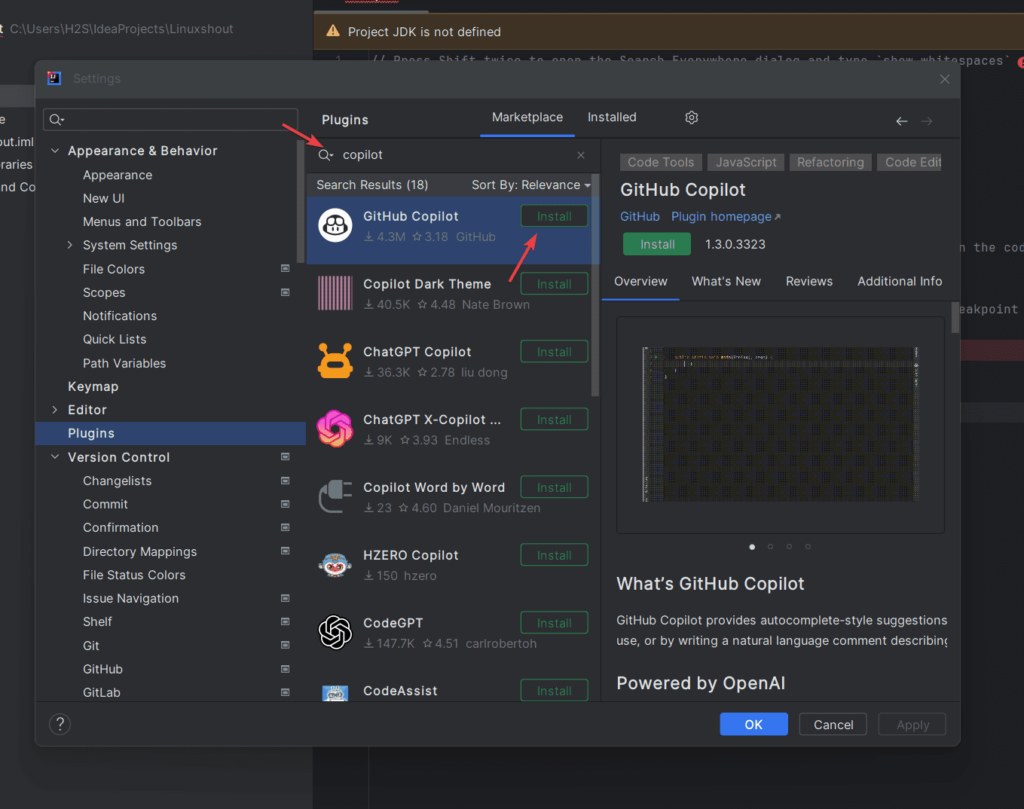 Install Copilot Plugin on JetBrains IntelliJ idea