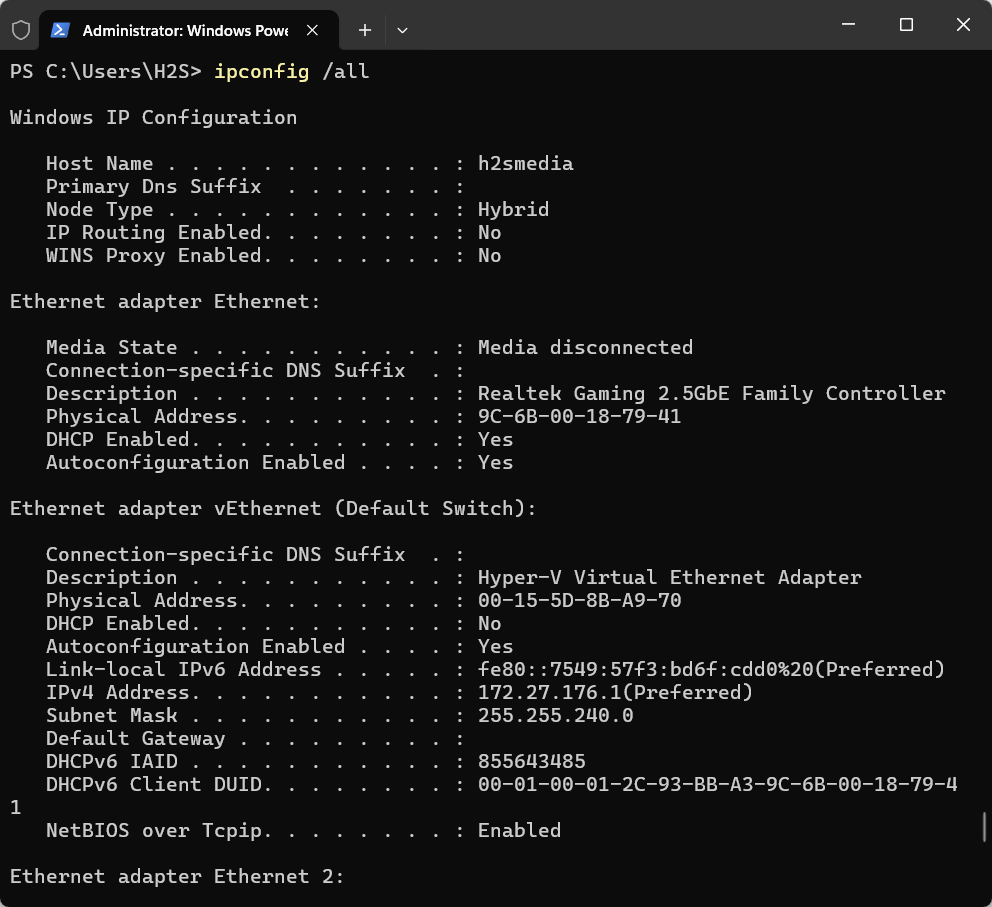 ipconfig on Windows CMD