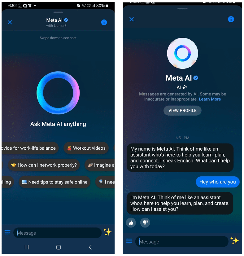 Meta AI on Facebook Messenger