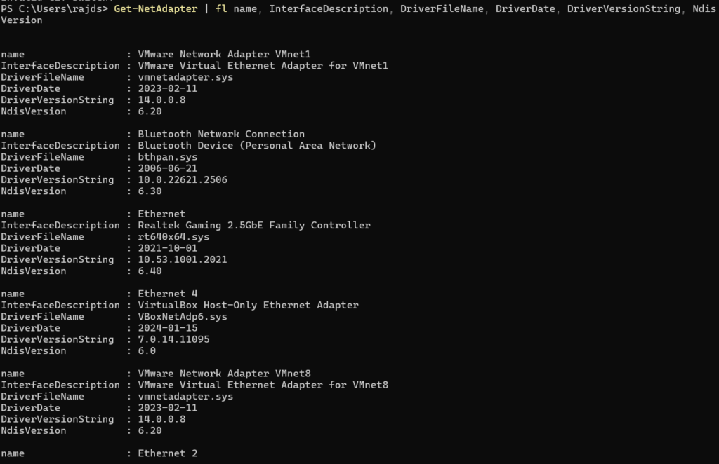 PowerSehll command to find NIC frimware version on Windows server or 11