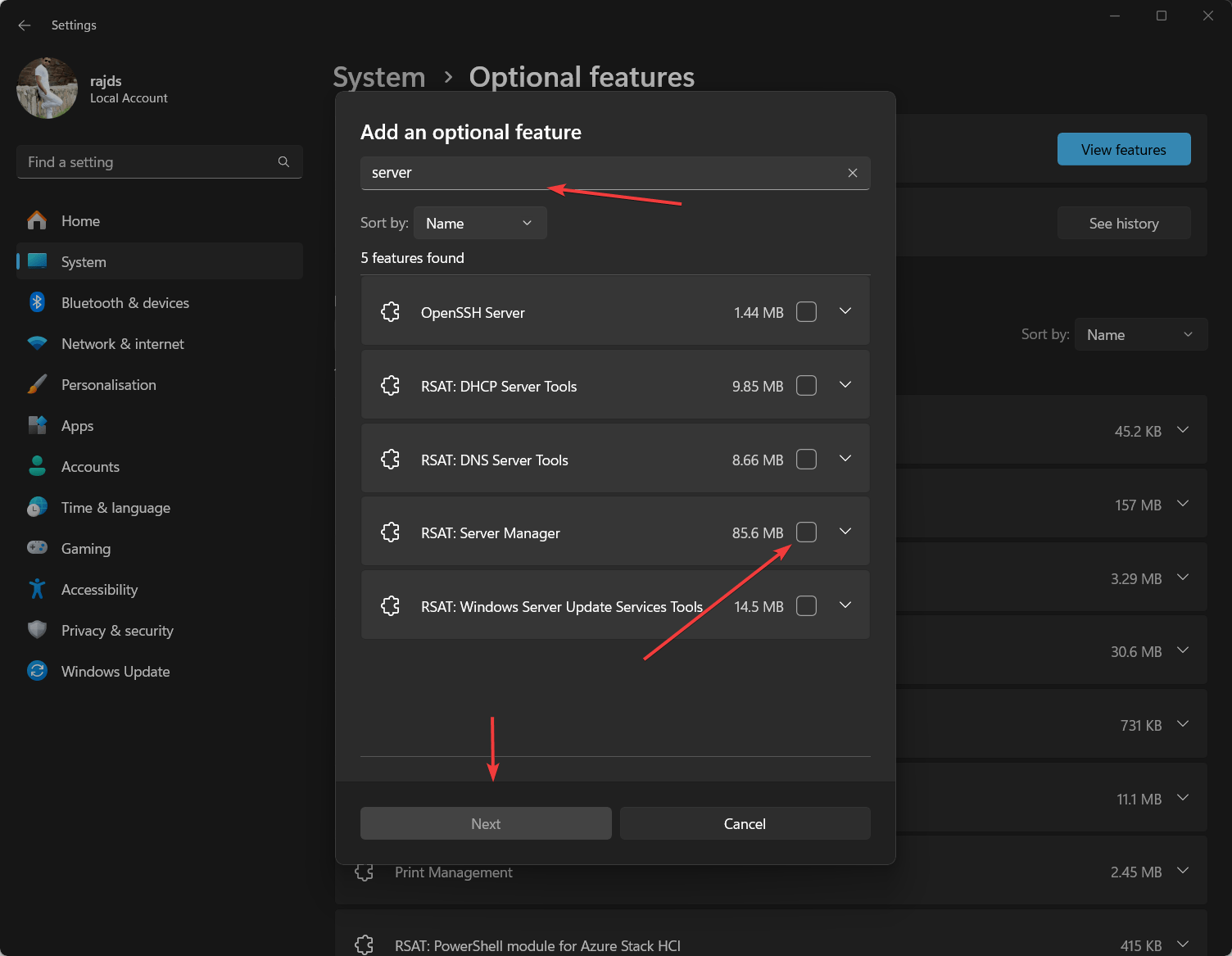 RSAT server manager install Windows 11 or 10