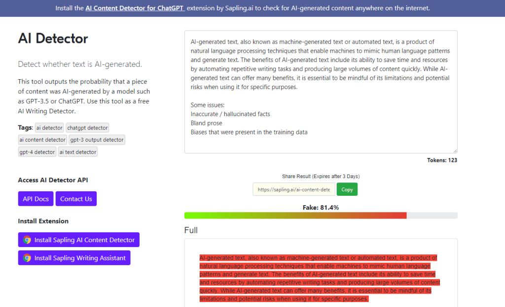 Sapling AI Detector