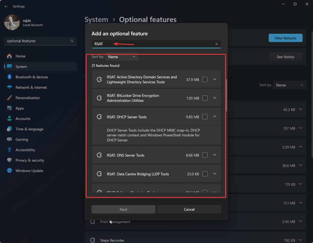 Select and install RSAT tools on Windows 11 or 10