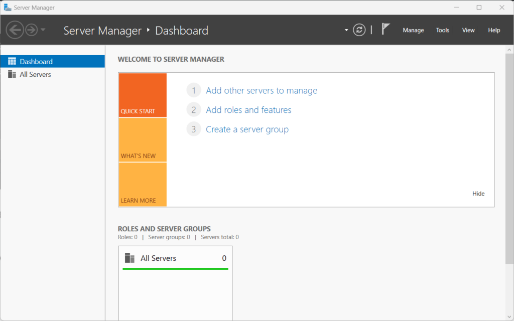 server manager dashboard