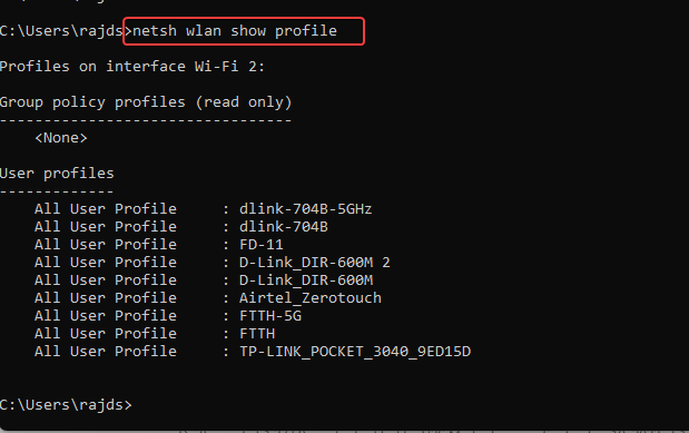 Show WLAN profiles