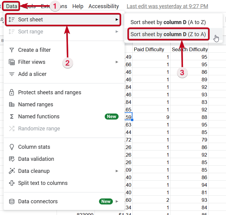 Start sorting Google Sheet data
