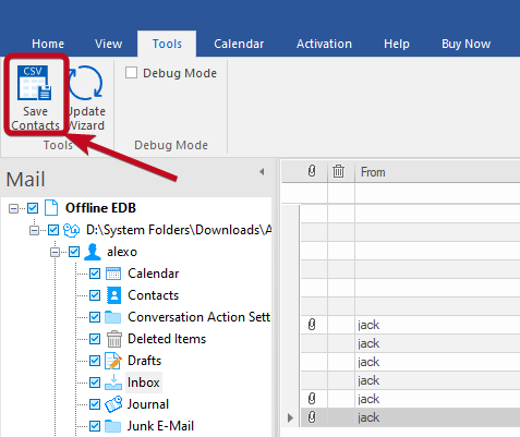 Exporting contacts using Stellar Converter for EDB