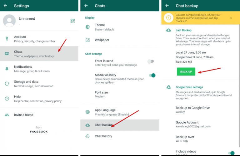 Take Whatsapp chat backup manually