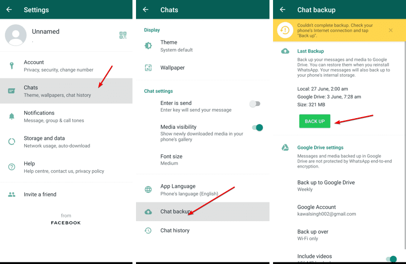 Take Whatsapp chat backup manually