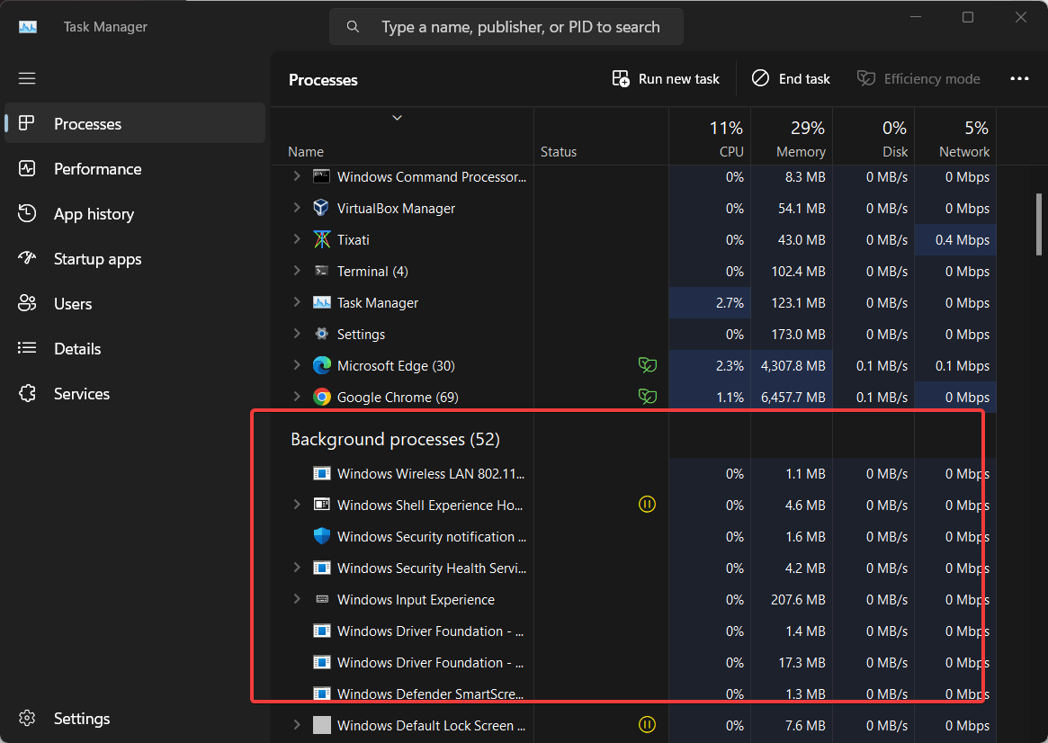 View Background Running Apps in Windows 11 Task Manager