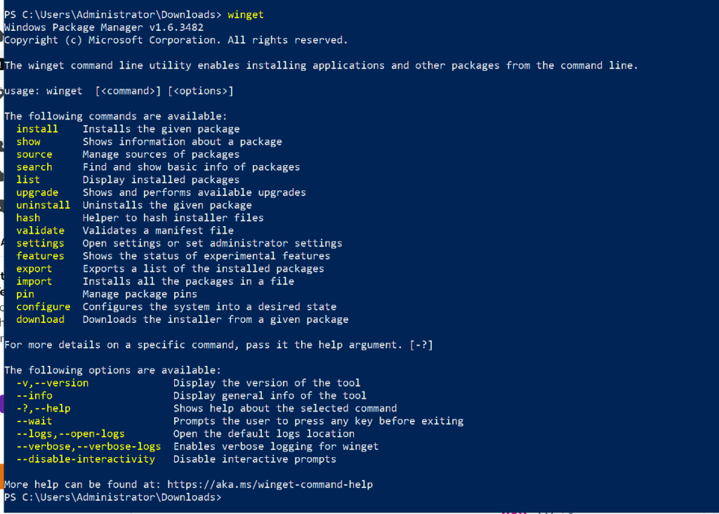 Winget command on Windows 2022 server